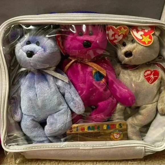 Ty Beanie Babies Millennium Bear Plush Toy - Purple, Tan, Pinkish Purple 2000 - Picture 3 of 8